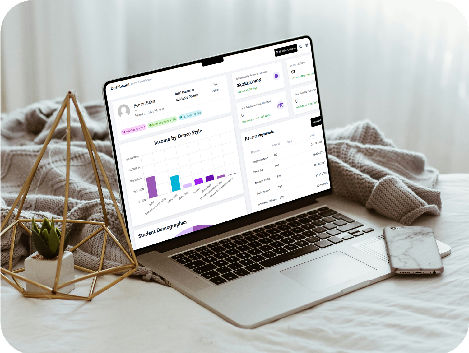 A clean dashboard that keeps your studio in control